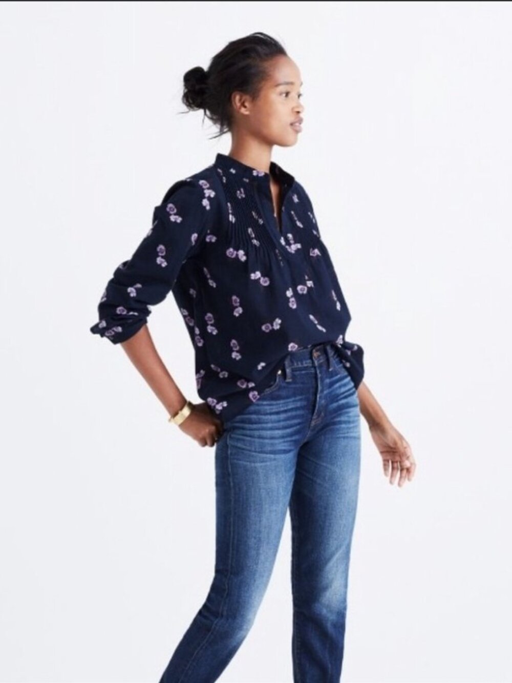 Madewell Navy Purple Floral Top Shirt Blouse S